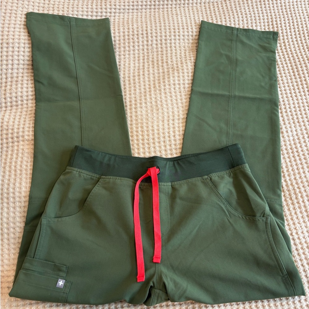 Figs Green Straight Leg Pants with Red Drawstring